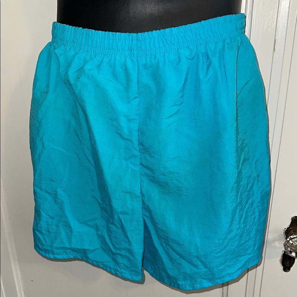 Vintage late 80s/early 90s Aqua blue:‎ Turquoise Nylon Swim Shorts